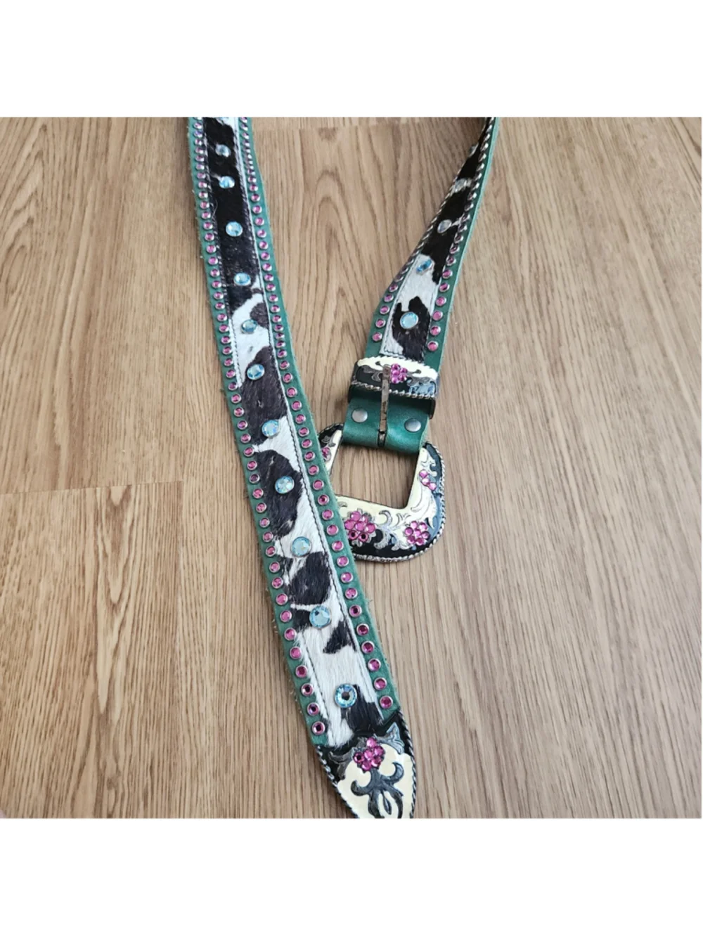 Leatherock Western Calf Hair Studded Floral Rhinestone Cowgirl Belt L36 Cow